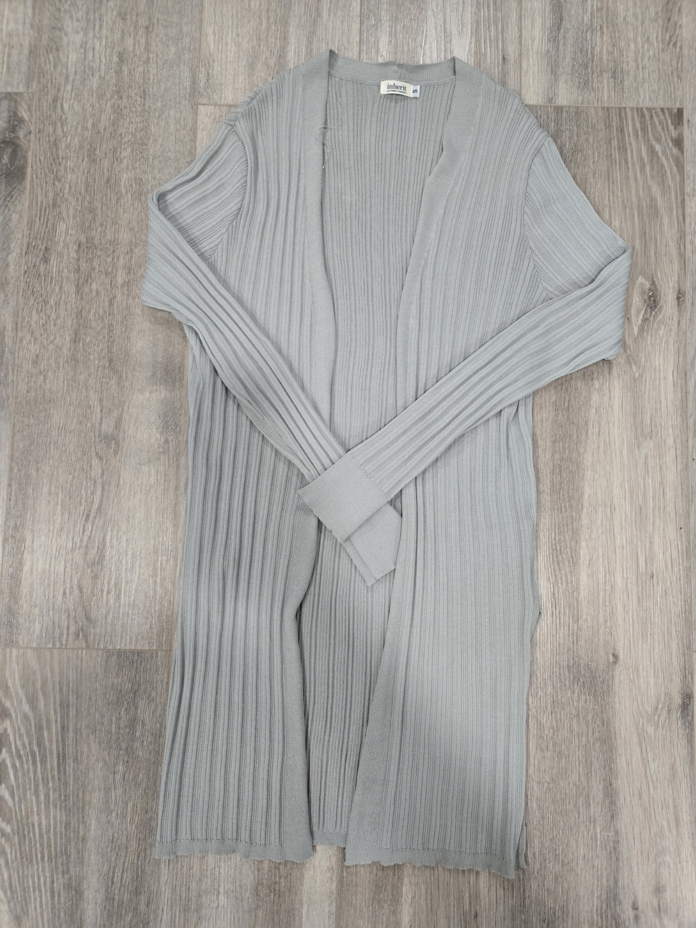 Inherit Clothing Green Ribbed Open-Front Long Cardigan